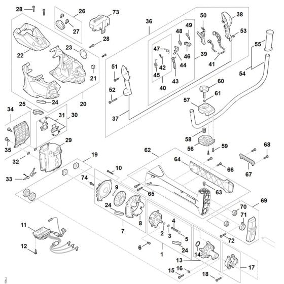 Electric motor, Motor housing, Bike handle for Stihl FSA 200 Cordless Brushcutter