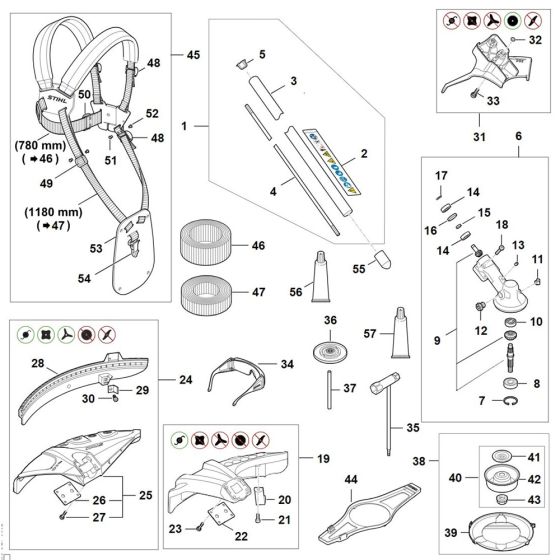 Drive tube assembly, Gear head, Deflector for Stihl FSA 200 Cordless Brushcutter