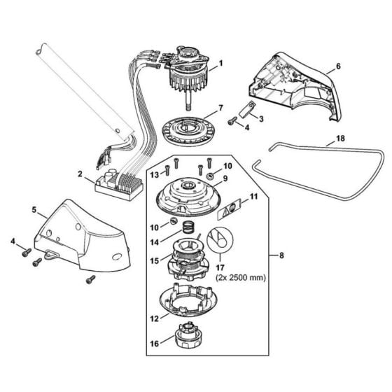 Electric motor, Cutting head for Stihl FSA 85 Cordless Brushcutter