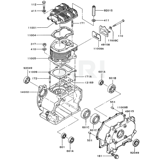 Cylinder / Crankcase for Kawasaki FZ340D Engine