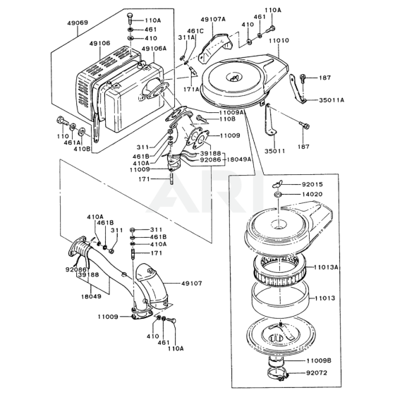 Air Filter / Muffler for Kawasaki FZ790D Engine