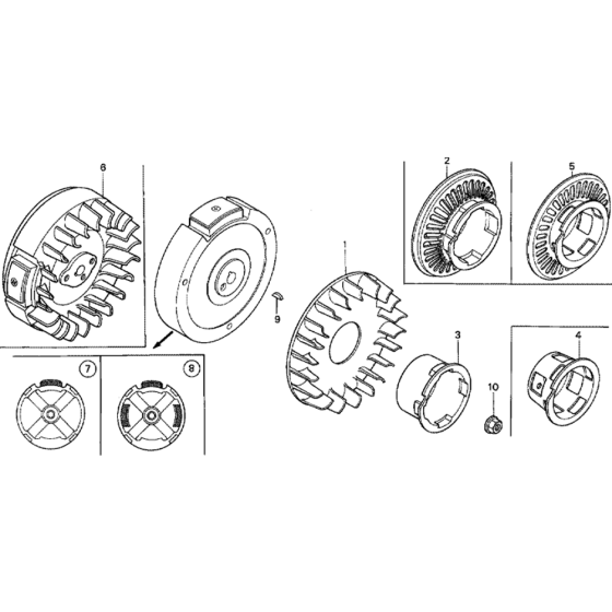 Flywheel and Cooling Fan Assembly for Honda G100K1 Engines