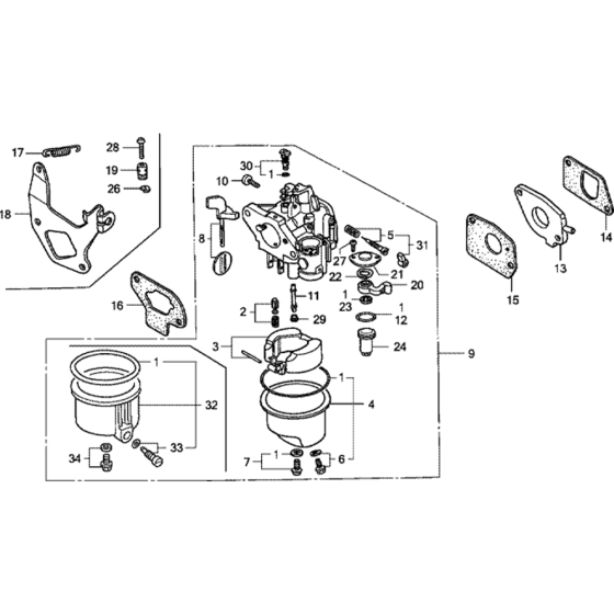 Carburetor Assembly for Honda G100K2 Engines up to S/N BF11F B