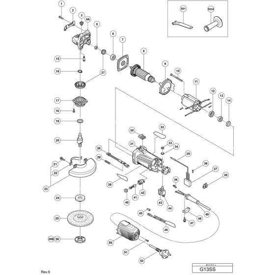 Main Assembly for Hikoki G13SS Disc Grinder