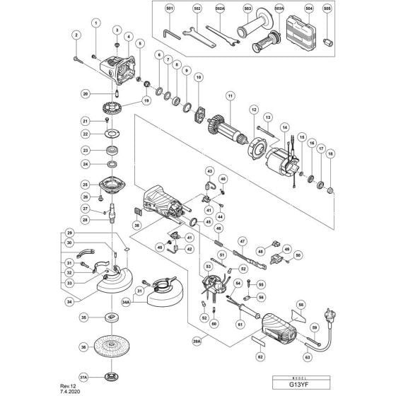 Main Assembly for Hikoki G13YF Disc Grinder