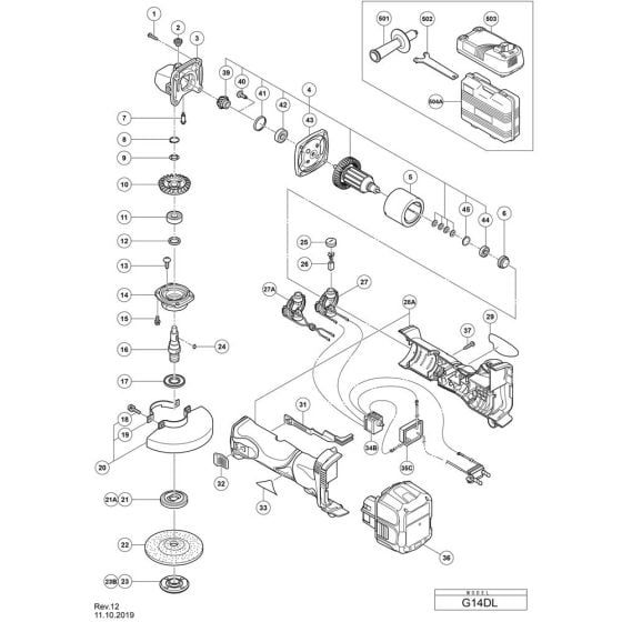 Main Assembly for Hikoki G14DL Cordless Disc Grinder