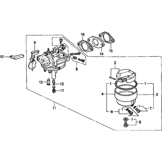 Carburetor 2 Assembly for Honda G150 Engines up to S/N BB28A F