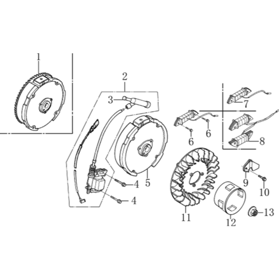 Flywheel / Coil Assembly for Loncin G160F B Shaft (163cc, 4.8hp) Engine