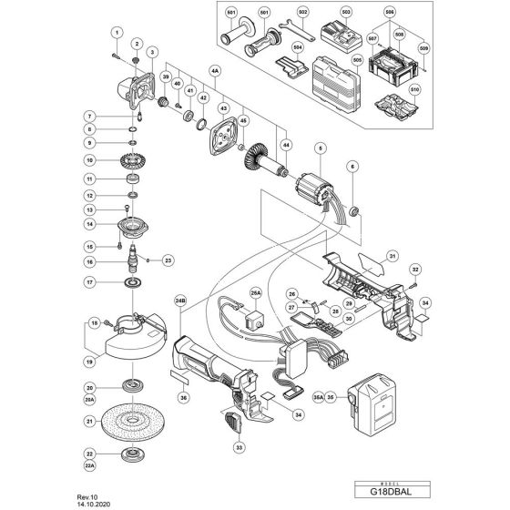 Main Assembly for Hikoki G18DBAL Cordless Disc Grinder