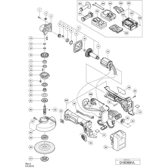 Main Assembly for Hikoki G18DBBVL Cordless Disc Grinder