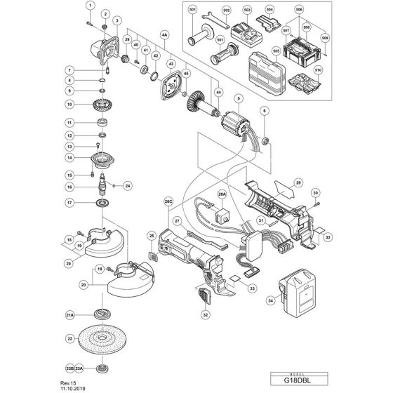 Main Assembly for Hikoki G18DBL Cordless Disc Grinder