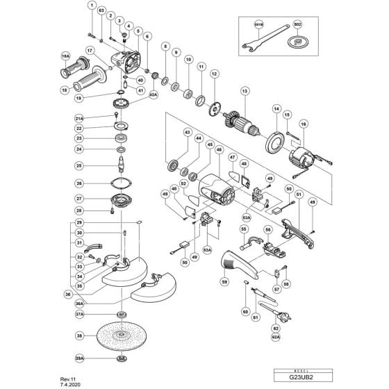 Main Assembly for Hikoki G23UB2 Disc Grinder