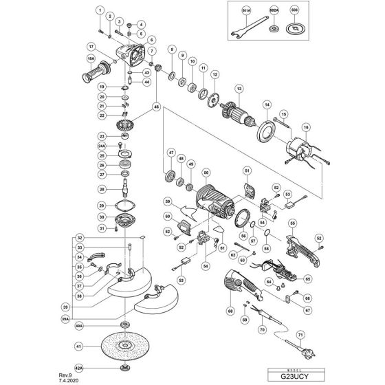 Main Assembly for Hikoki G23UCY Disc Grinder