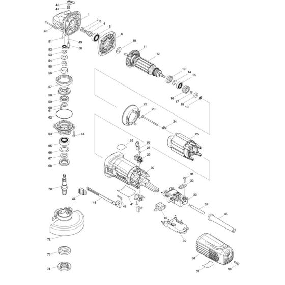 Complete Assembly for Makita GA4540C Angle Grinder