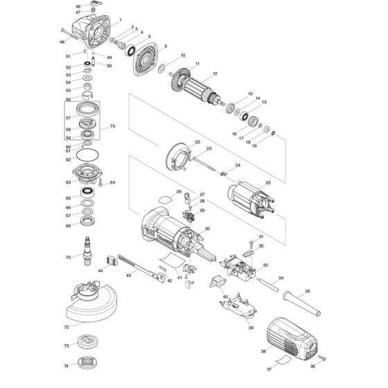 Complete Assembly for Makita GA5040C Angle Grinder