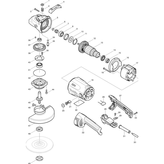 Main Assembly for Makita GA7020 Angle Grinder