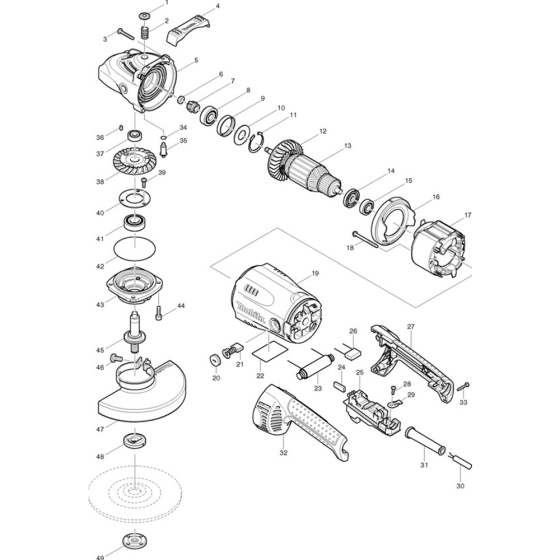 Main Assembly for Makita GA7020S Angle Grinder