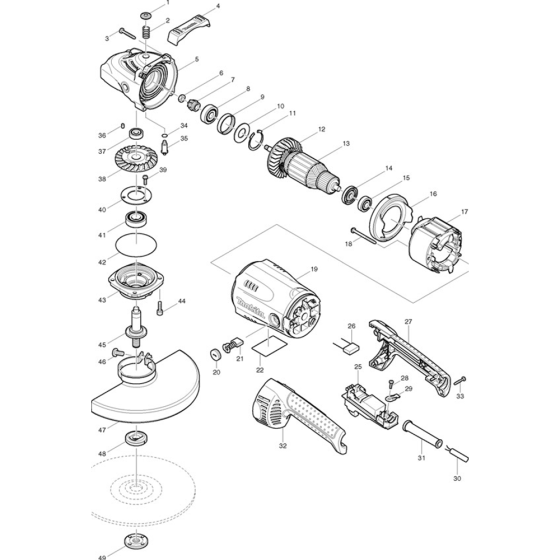 Main Assembly for Makita GA9020 Angle Grinder