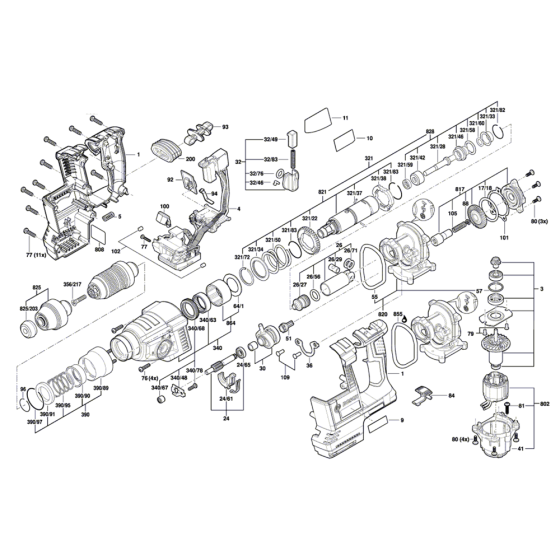 Cordless Rotary Hammer with SDS Plus Assembly for Bosch GBH 18V-26 F