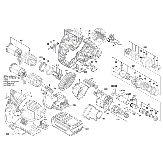 Cordless Rotary Hammer with SDS Plus Assembly for Bosch GBH 36 V-LI