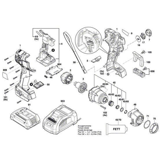 Impact Wrench Assembly for Bosch GDR 18V-200 C