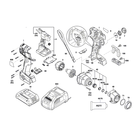 Cordless Impact Driver Assembly for Bosch GDR 18V-200 C