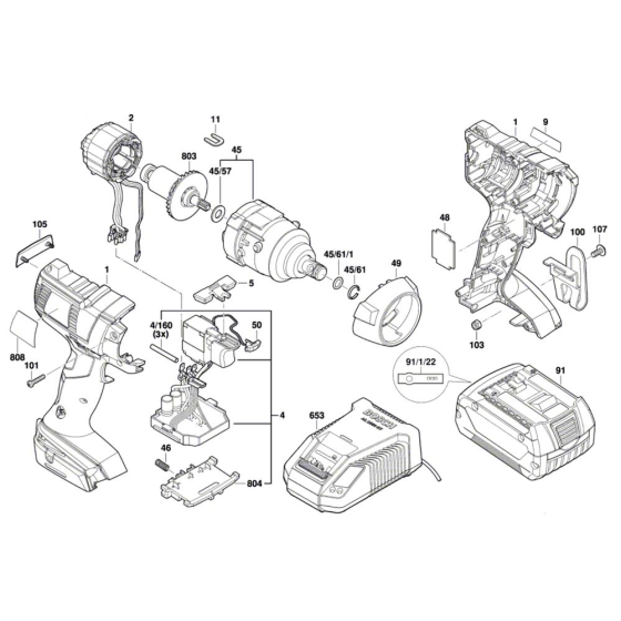 Impact Wrench Assembly for Bosch GDS 18 V-EC 250