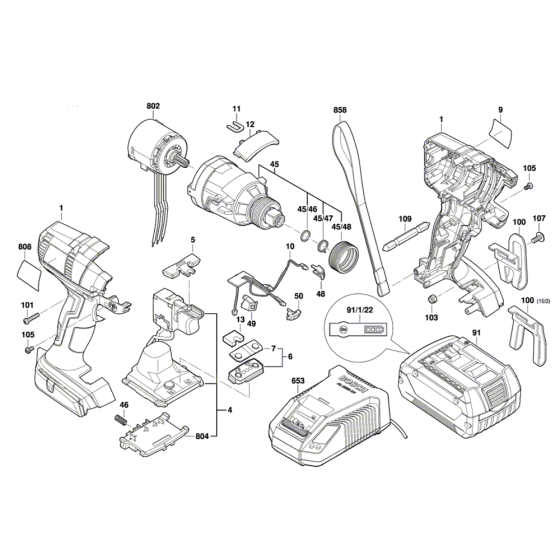 Cordless Impact Driver/Wrench Assembly for Bosch GDX 18 V-EC