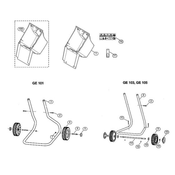 Wheel Carrier Assembly for Stihl/ Viking GE 101 Electric Shredders