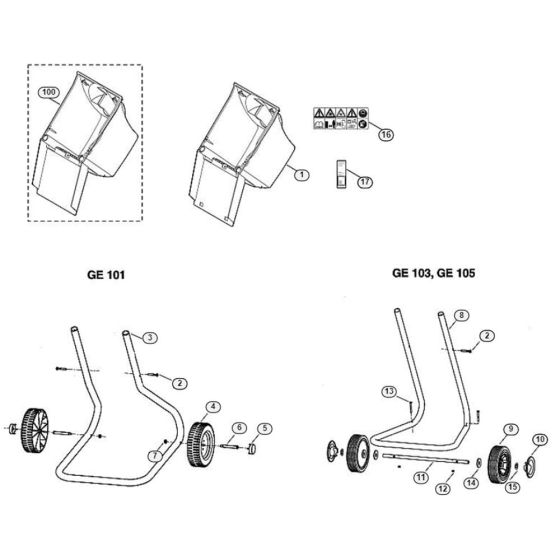 Wheel Carrier Assembly for Stihl/ Viking GE 103 Electric Shredders