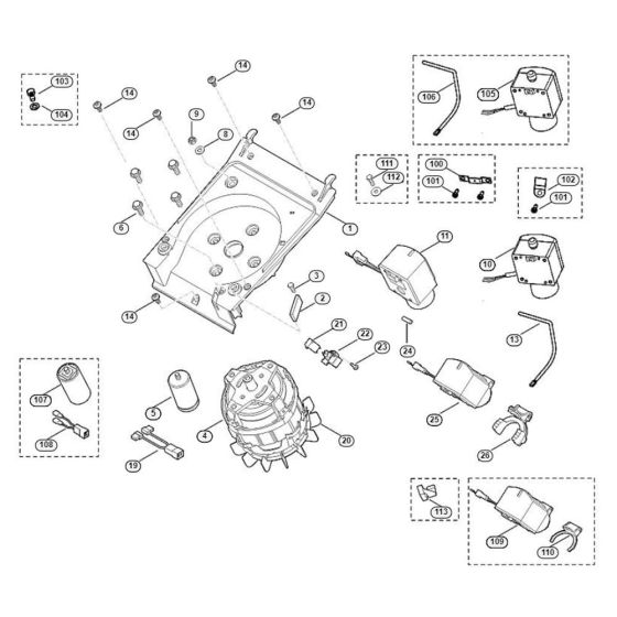 Motor, Switch Assembly for Stihl/ Viking GE 105 Electric Shredders