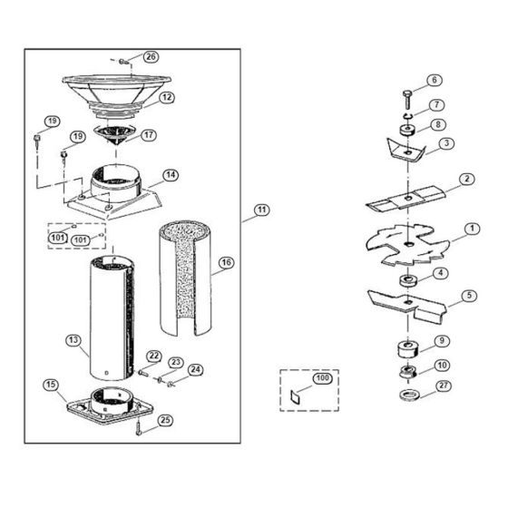 Funnel, Blade Set Assembly  for Stihl/ Viking GE 220 Electric Shredders