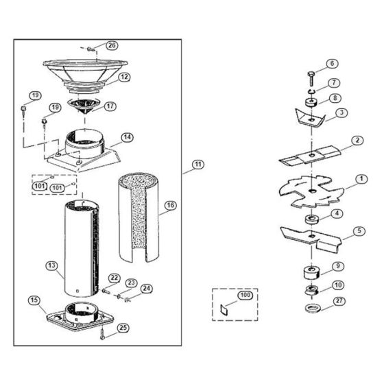 Funnel, Blade Assembly  for Stihl/ Viking GE 230 Electric Shredders