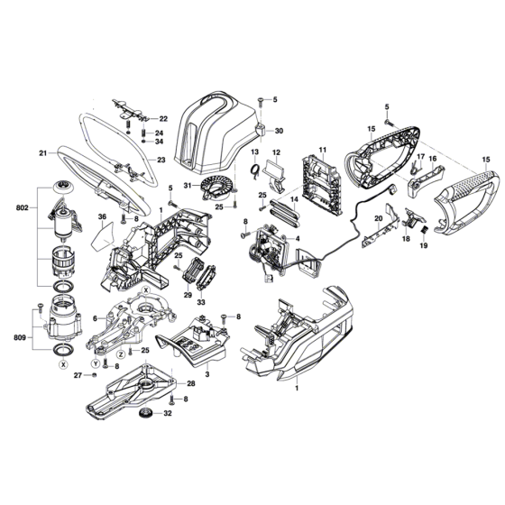 Cordless Hedgecutter Assembly for Bosch GHE 70 R