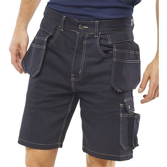 Grantham Work-Wear Shorts Multi-Function Pockets Zip Fastening Navy Blue 38