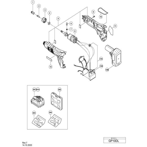 Main Assembly for Hikoki GP10DL Cordless Disc Grinder