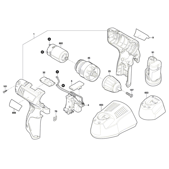 Cordless Combi Drill Assembly for Bosch GSB 120-LI