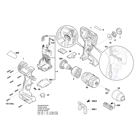 Cordless Percussion Screwdriver Assembly for Bosch GSB 18V-60 C