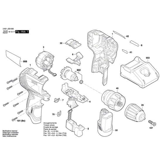 Cordless Drill Driver Assembly for Bosch GSR 12V-30