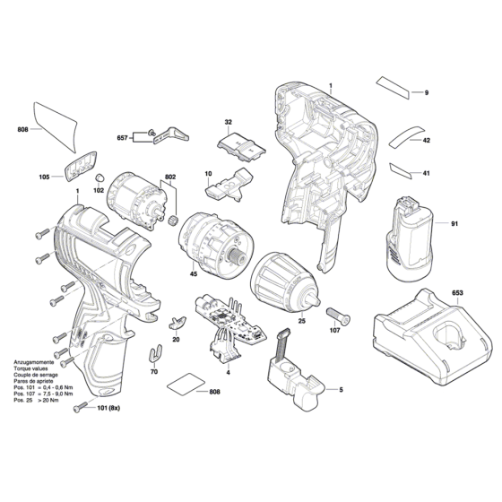 Cordless Drill Driver Assembly for Bosch GSR 12V-35