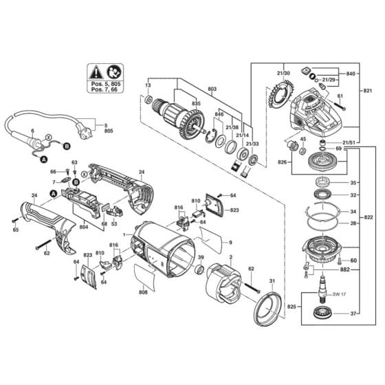 Main Assembly for Bosch GWS 20-230 P (3 601 HC1 175) Angle Grinders