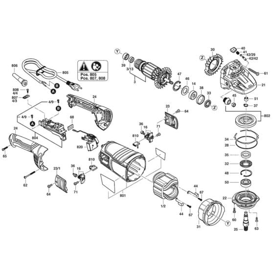 Main Assembly for Bosch GWS 2200 P 230 V (3 601 HF4 170) Angle Grinders