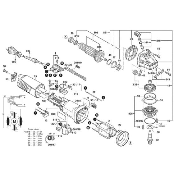 Main Assembly for Bosch GWS 11-125 (3 601 G92 060) Angle Grinders