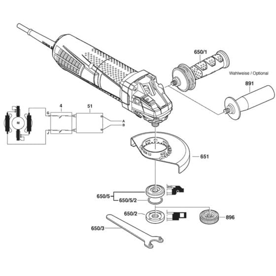 Main Assembly-1 for Bosch GWS 11-125P (3 601 G92 260) Angle Grinders