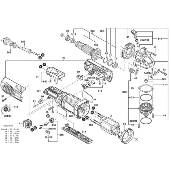 Main Assembly for Bosch GWS 11-125P (3 601 G92 260) Angle Grinders