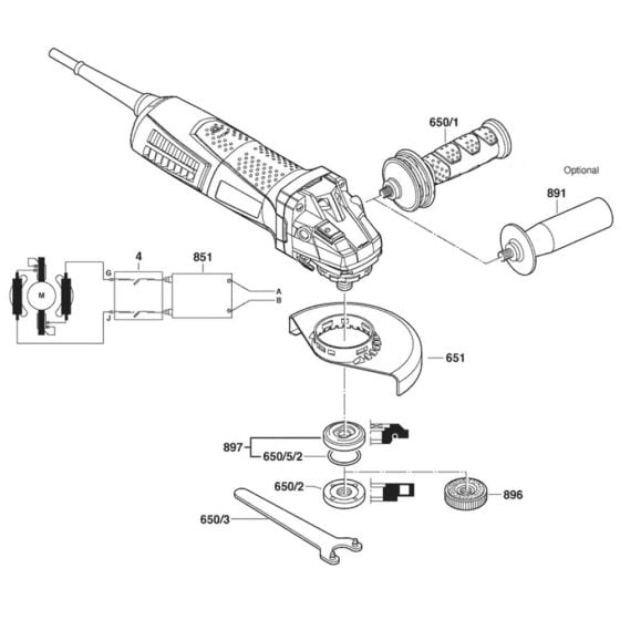 Main Assembly-1 for Bosch GWS 12-125 CI (3 601 G93 0R0) Angle Grinders