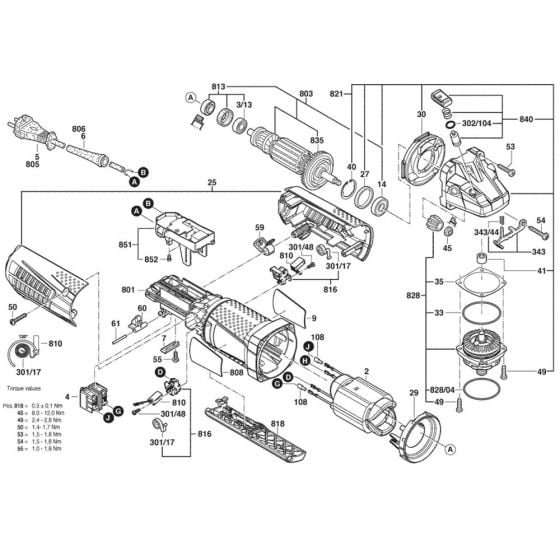 Main Assembly for Bosch GWS 12-125CIP (3 601 G93 270) Angle Grinders