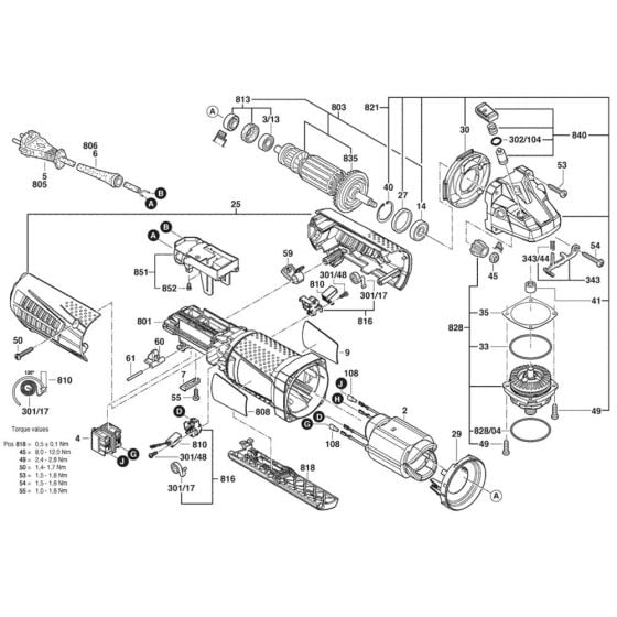 Main Assembly for Bosch GWS 12-125CIP (3 601 G93 260) Angle Grinders