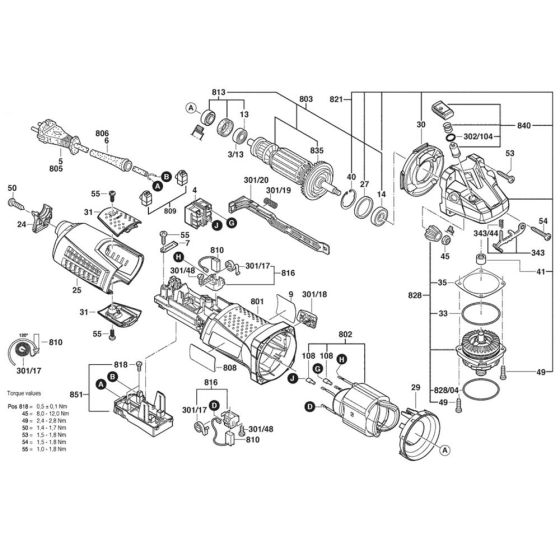 Main Assembly for Bosch GWS 13-125 CI (3 601 G9E 070) Angle Grinders