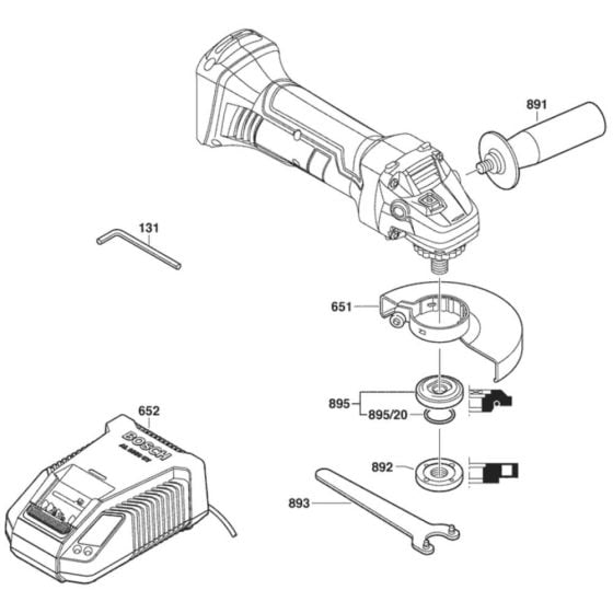 Main Assembly-1 for Bosch GWS 18-125 V-LI (3 601 J3A 301) Angle Grinders